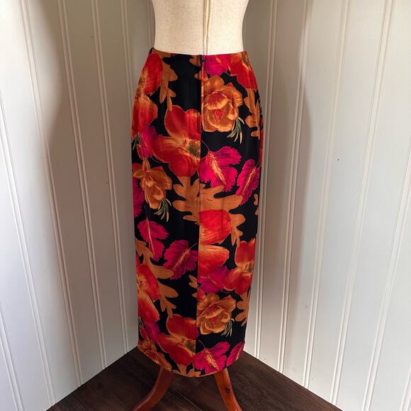 Vintage 90s Boho Black Floral Maxi Skirt 4 - Picture 6 of 8
